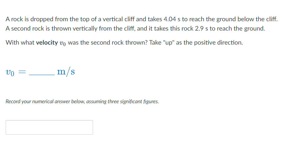 Solved A rock is dropped from the top of a vertical cliff | Chegg.com