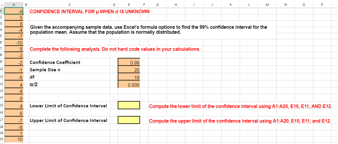 Solved Given the accompanying sample data, use Excel's | Chegg.com