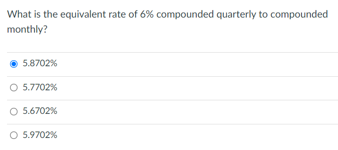 Solved What is the equivalent rate of 6% compounded | Chegg.com