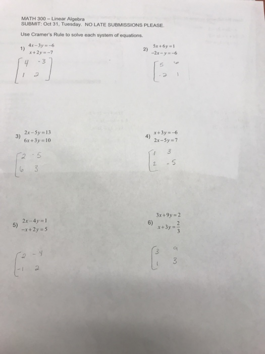 Solved MATH 300- Linear Algebra SUBMIT: Oct 31, Tuesday. NO | Chegg.com