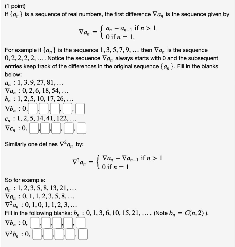 Solved (1 point) If {a} is a sequence of real numbers, the | Chegg.com