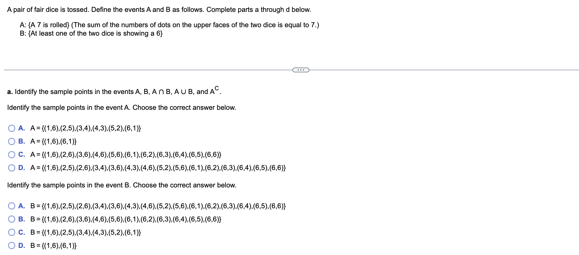 Solved A Pair Of Fair Dice Is Tossed. Define The Events A | Chegg.com
