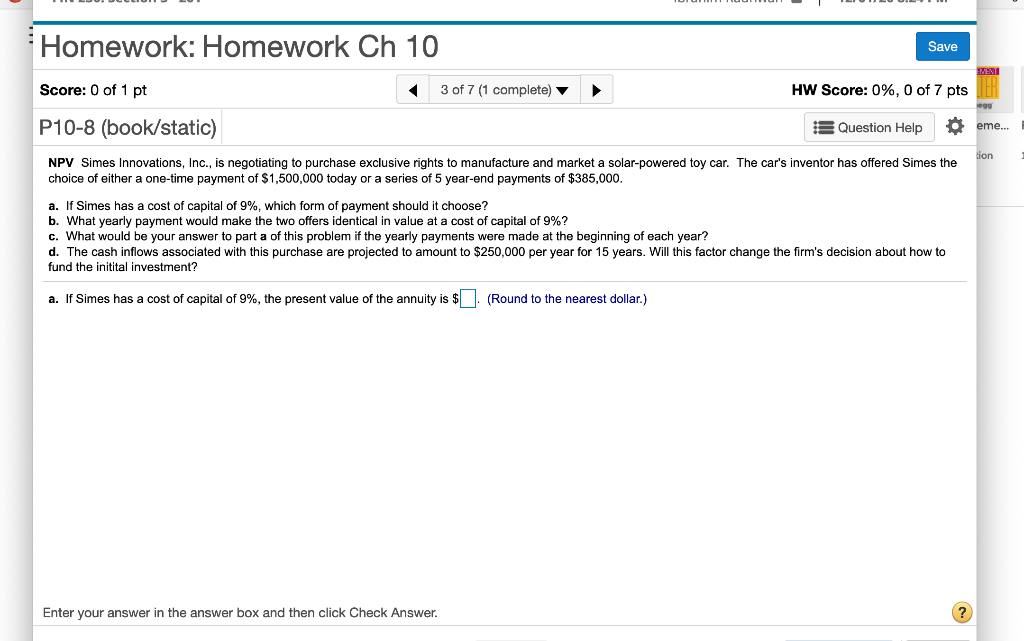 Solved Homework: Homework Ch 10 Save Score: 0 of 1 pt 1 of 7 | Chegg.com
