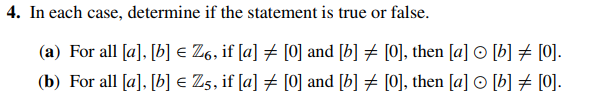 Solved 4. In each case, determine if the statement is true | Chegg.com