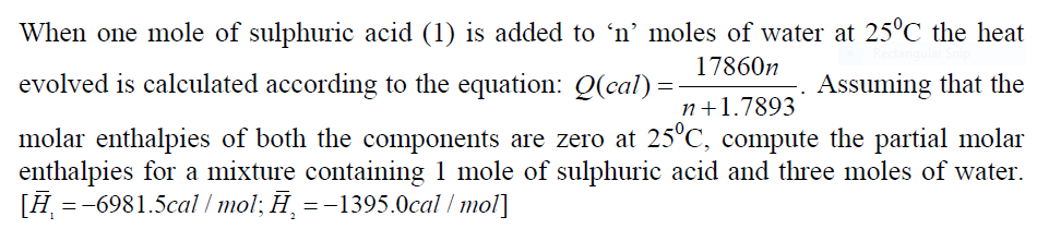 Solved When One Mole Of Sulphuric Acid 1 Is Added To ‘n 