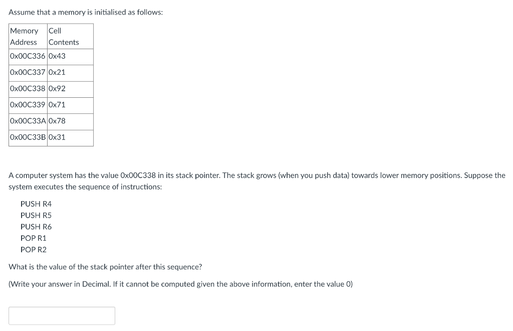 Solved Assume that a memory is initialised as follows: | Chegg.com