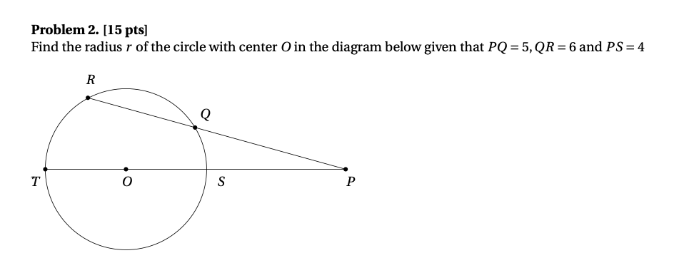 Solved Problem 2. (15 pts) Find the radius r of the circle | Chegg.com