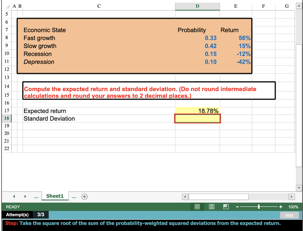 probability weighted standard deviation excel