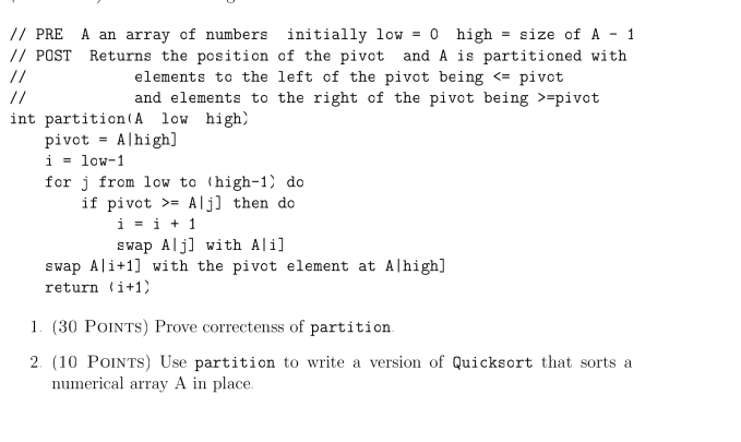 Solved // PRE A an array of numbers initially low = 0 high = | Chegg.com