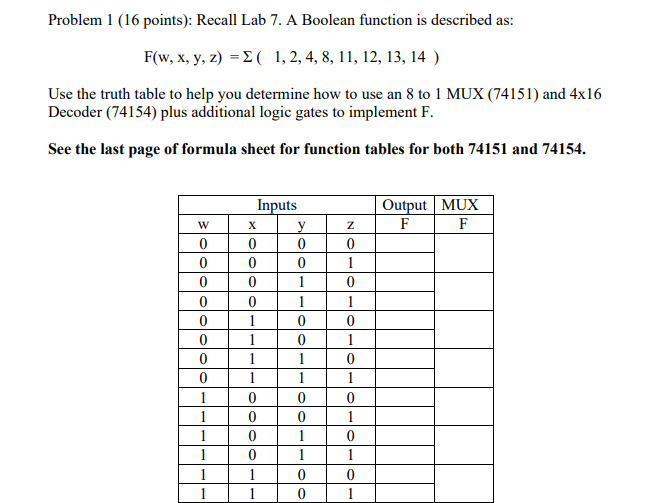 Solved Problem 1 (16 points): Recall Lab 7. A Boolean | Chegg.com