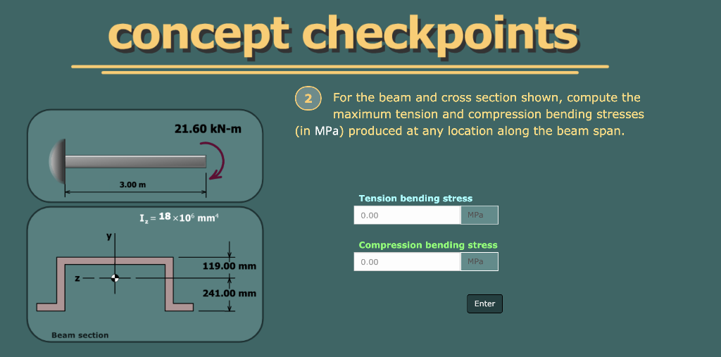 Solved concept checkpoints 2 For the beam and cross section | Chegg.com