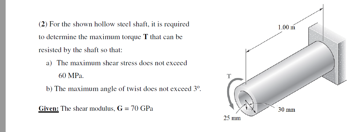 Solved For The Shown Hollow Steel Shaft It Is Required Chegg Com