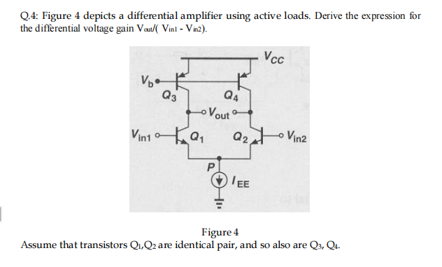 Solved Q.4: Figure 4 depicts a differential amplifier using | Chegg.com