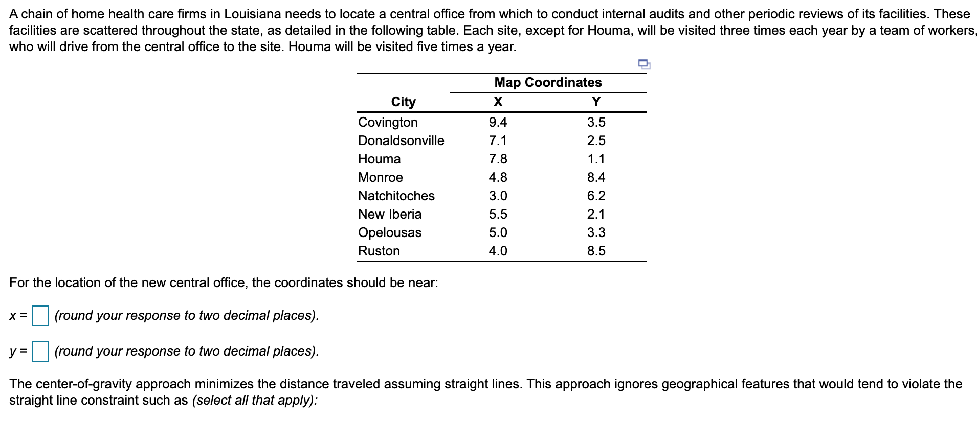 Solved A Chain Of Home Health Care Firms In Louisiana Needs Chegg Com