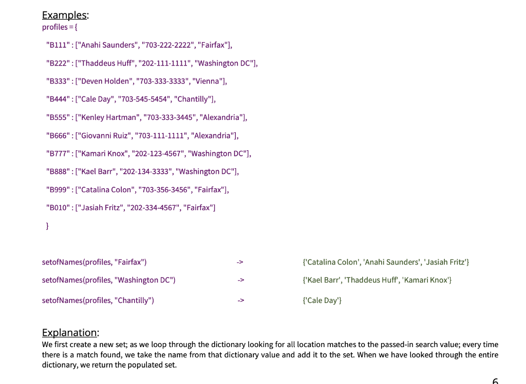 Solved setofNanes (profiles, location): Specific