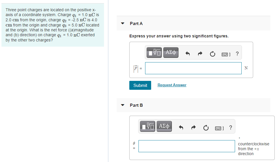 Solved Three point charges are located on the positive X- | Chegg.com