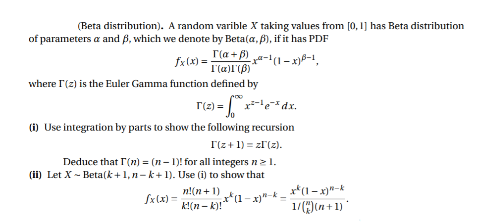 Solved (Beta distribution). A random varible X taking values | Chegg.com