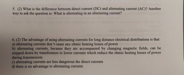 Solved 5. (2) What is the difference between direct current | Chegg.com