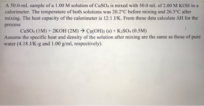 Solved A 50.0-mL sample of a 1.00 M solution of CuSO4 is | Chegg.com