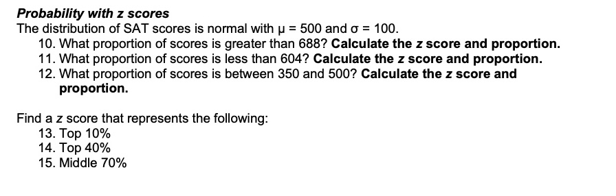 Solved Probability with z scores The distribution of SAT | Chegg.com