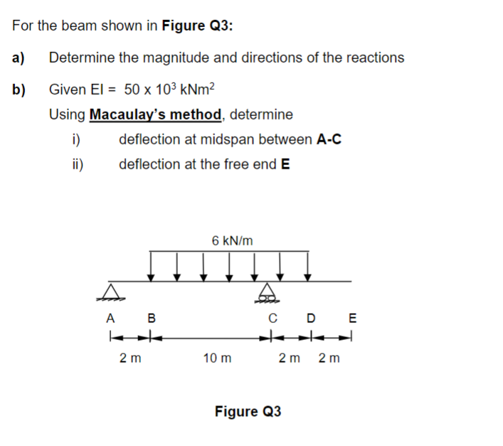 [Solved]: For The Beam Shown In Figure Q3: A) Determine Th