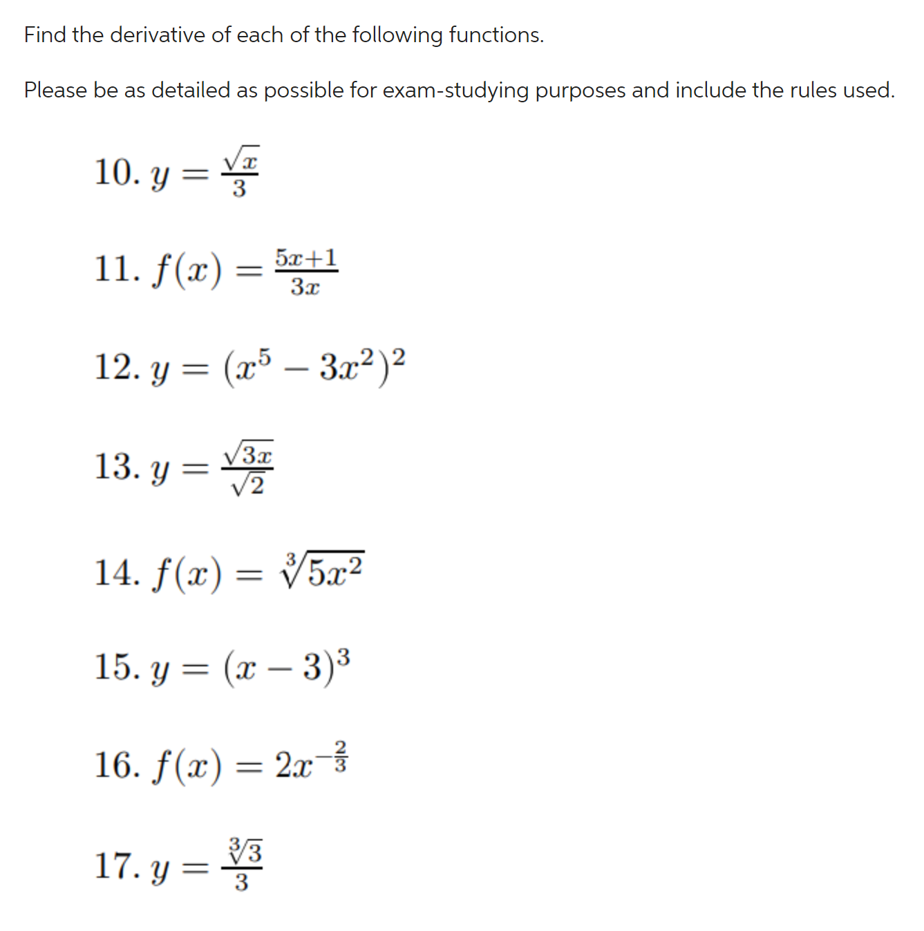 Solved Find the derivative of each of the following | Chegg.com