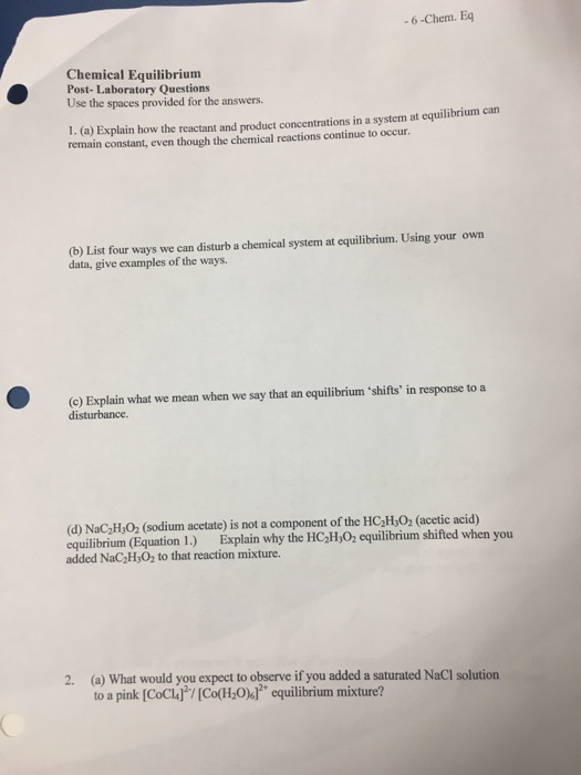 Solved -1 -Chem. Eq Chemical Equilibrium Purpose Of The | Chegg.com