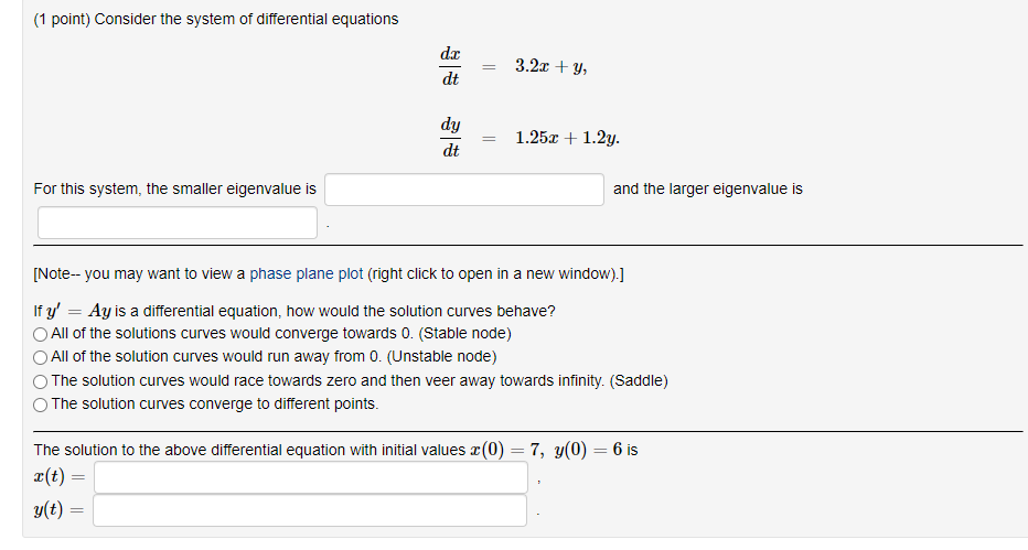 Solved (1 point) Find the solution to the linear system of | Chegg.com