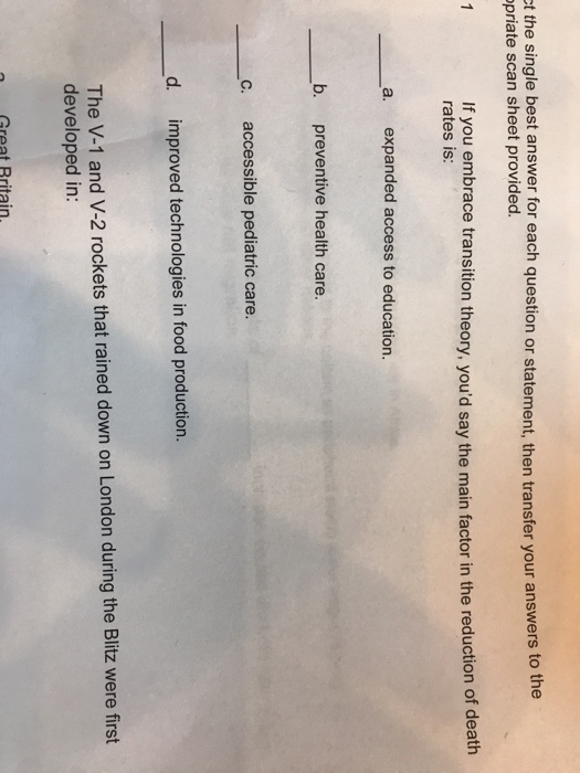 Solved t the single best answer for each question or | Chegg.com