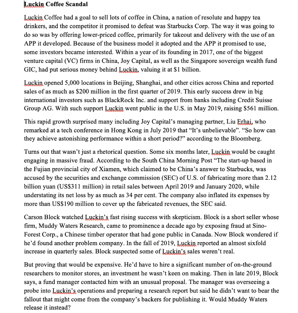Solved Luckin Coffee Scandal Luckin Coffee Had A Goal To