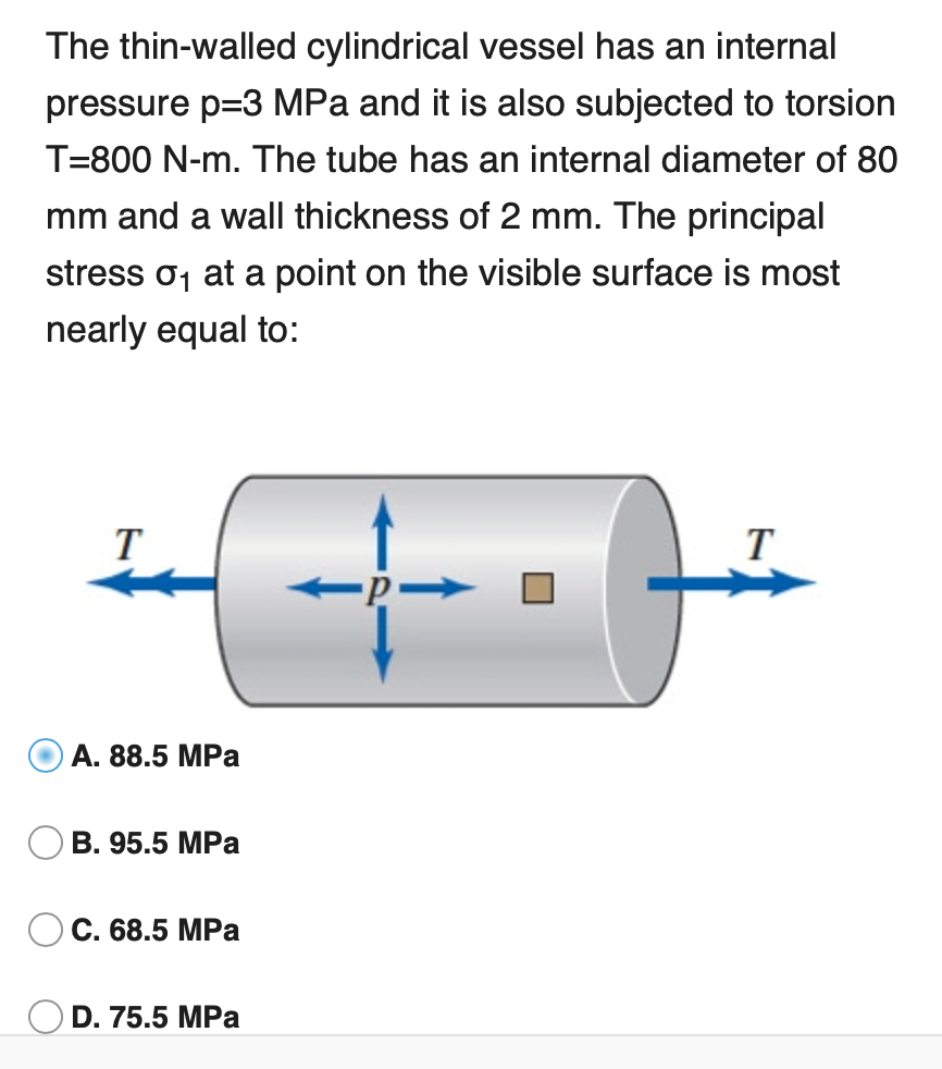 Solved The thin-walled cylindrical vessel has an internal | Chegg.com