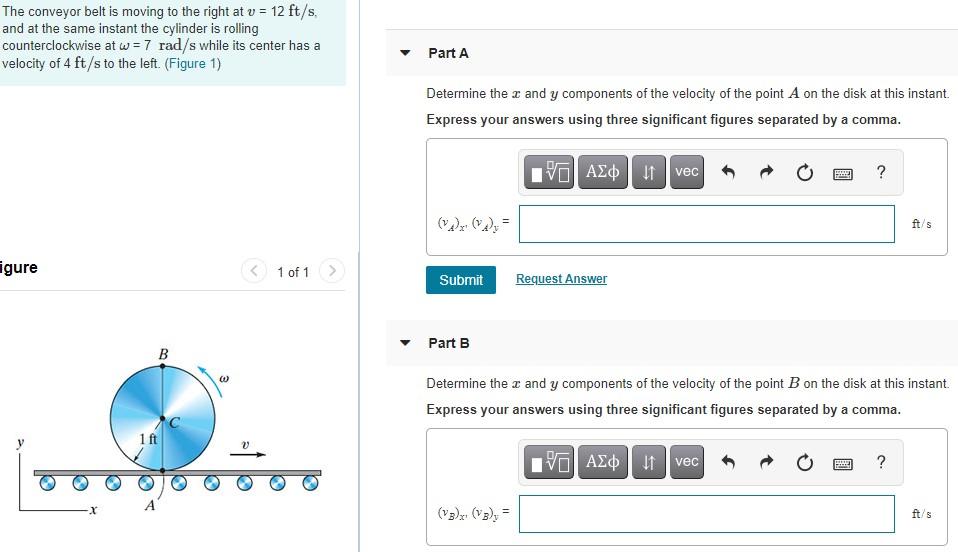 Solved The conveyor belt is moving to the right at v = 12 | Chegg.com