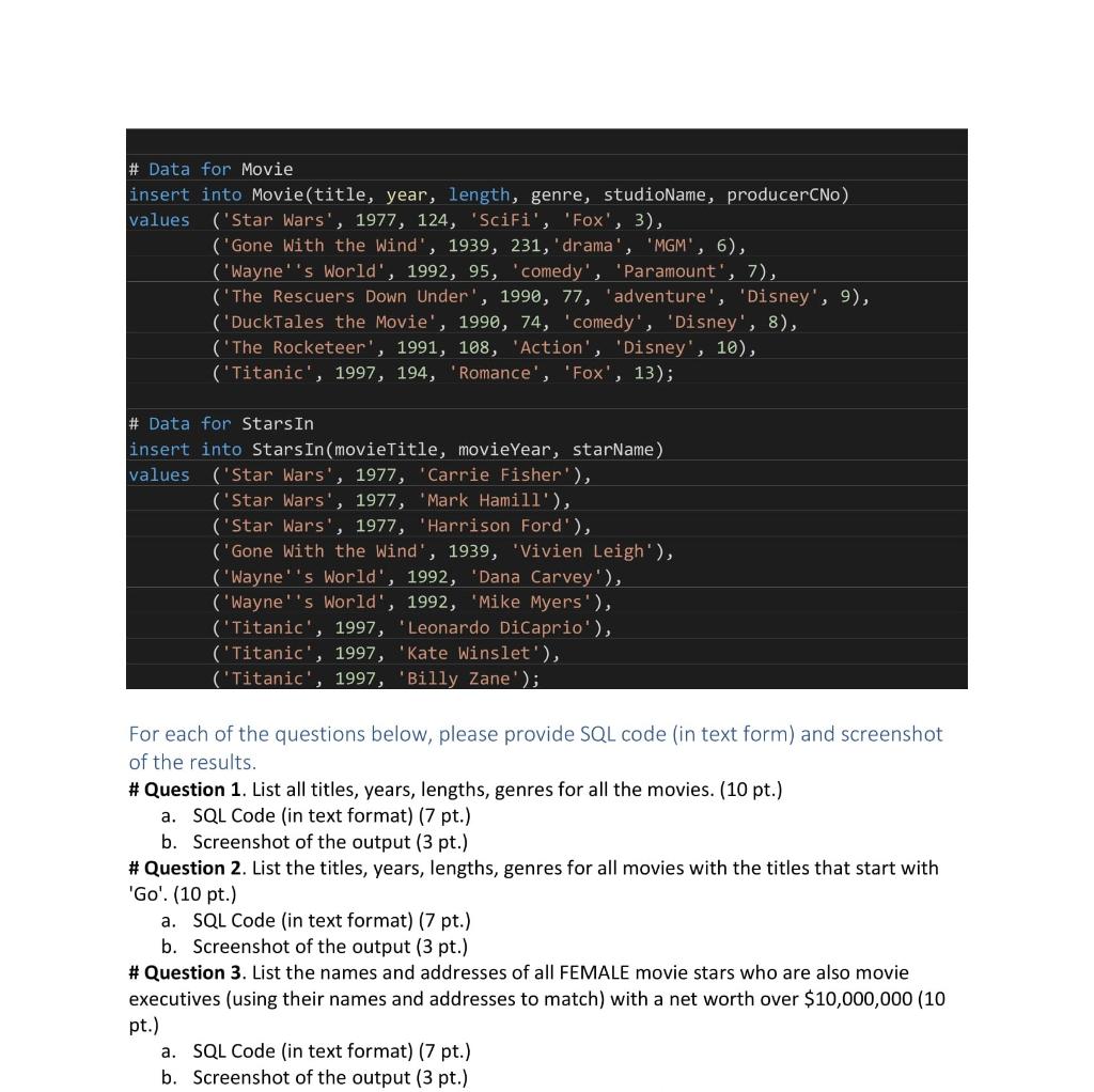 Solved Note: For the SQL parts please paste the codes in | Chegg.com