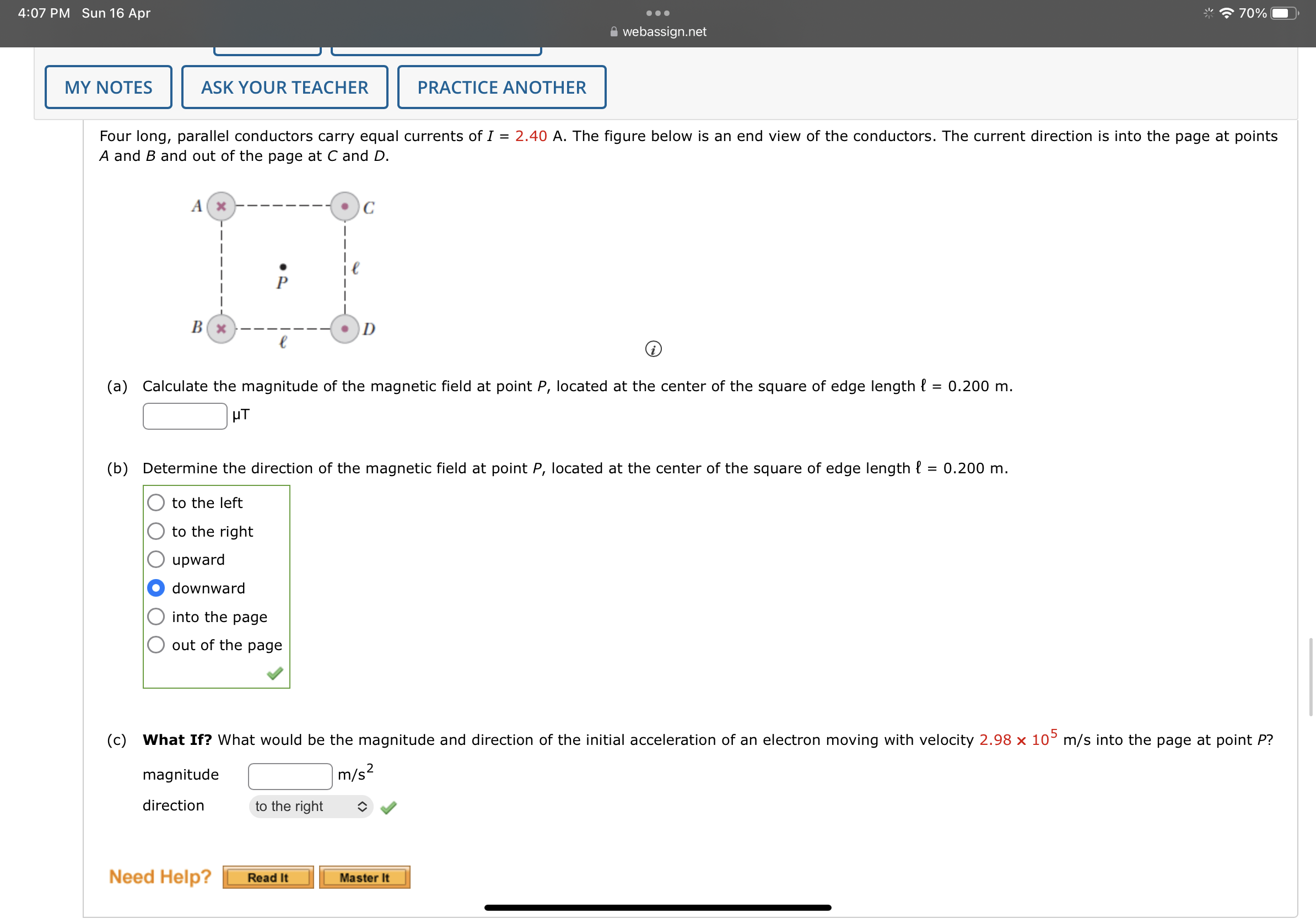 solved-four-long-parallel-conductors-carry-equal-currents-chegg