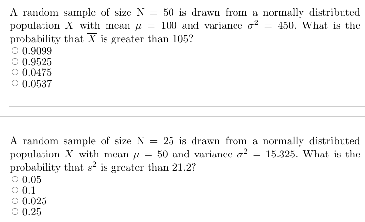 Solved = = = A A random sample of size N = 50 is drawn from | Chegg.com
