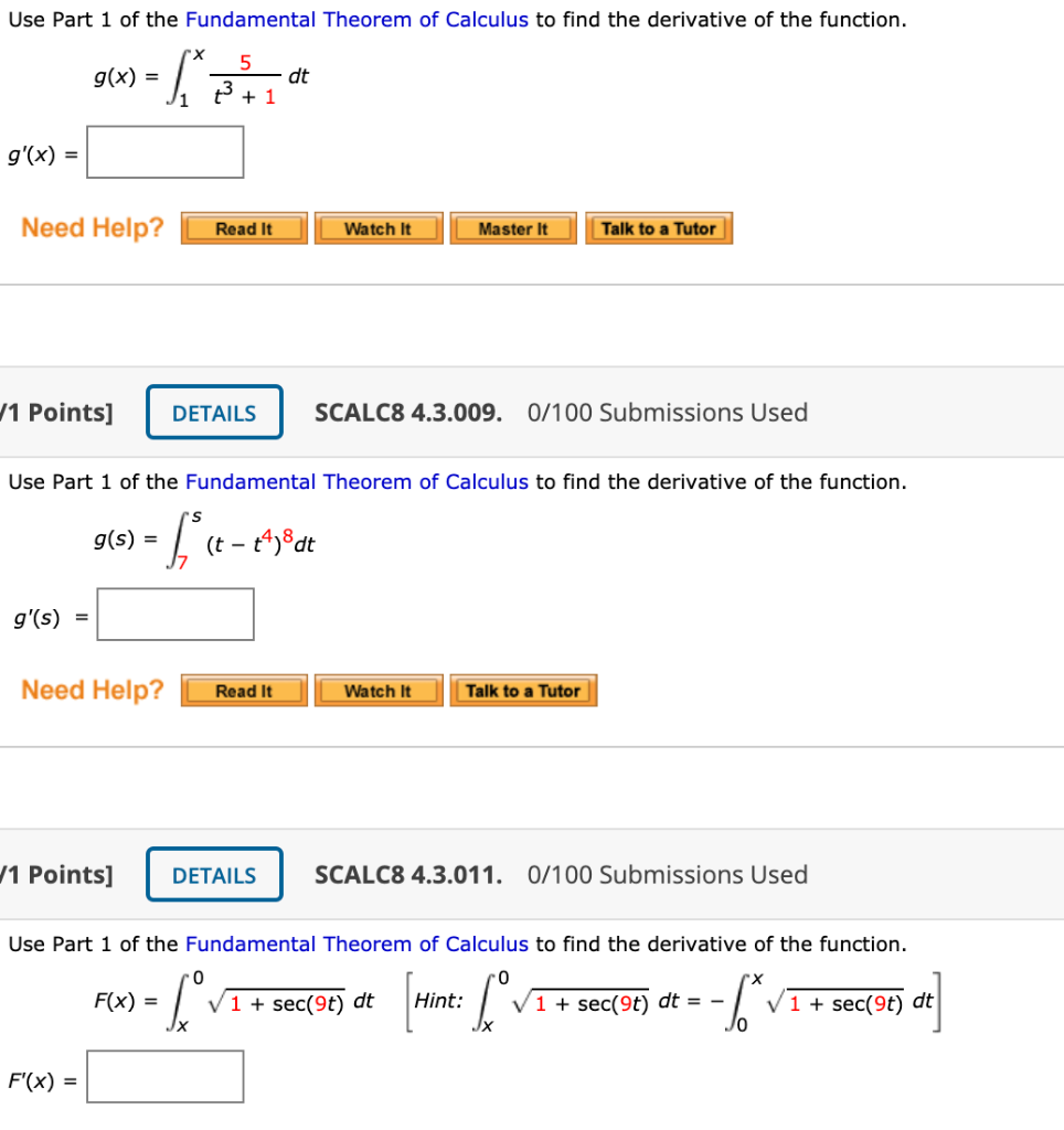 Solved Use Part 1 of the Fundamental Theorem of Calculus to | Chegg.com