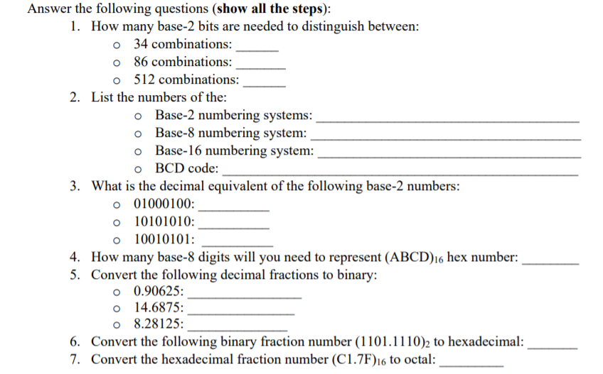 Solved Answer The Following Questions (show All The Steps): | Chegg.com