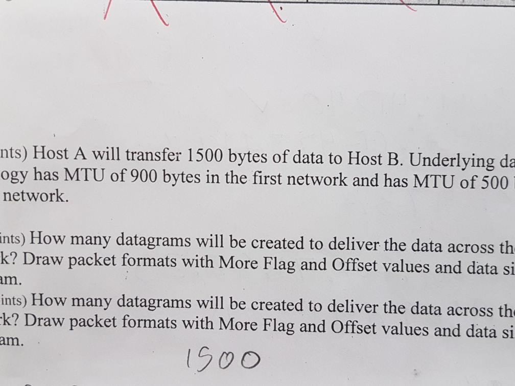 Solved nts) Host A will transfer 1500 bytes of data to Host | Chegg.com