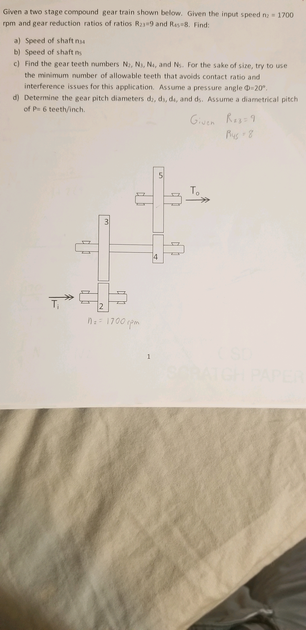 Solved Given a two stage compound gear train shown below.