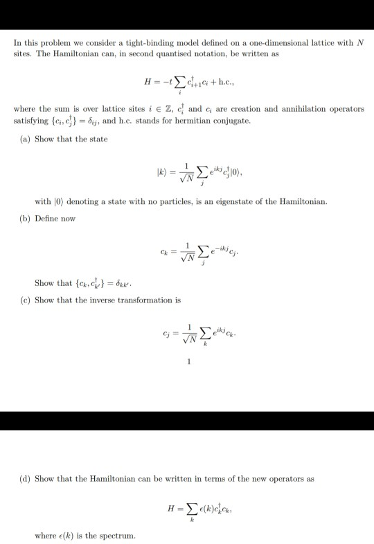 Solved In this problem we consider a tight-binding model | Chegg.com