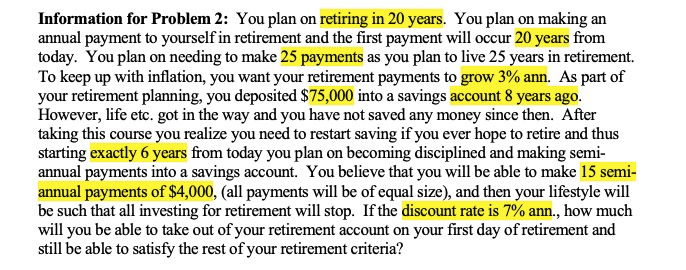 Solved Information For Problem 2: You Plan On Retiring In 20 | Chegg.com