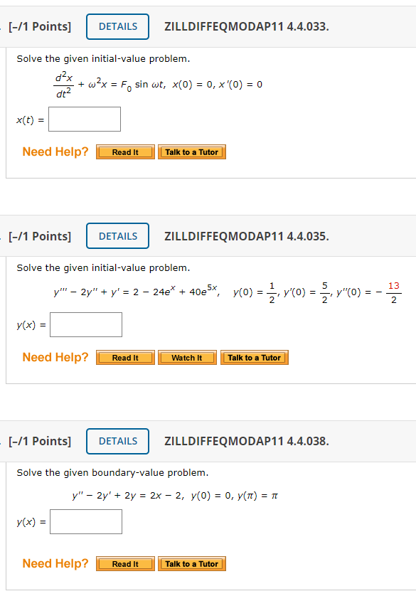 Solved [-/1 Points] DETAILS ZILLDIFFEQMODAP11 4.4.033. Solve | Chegg.com