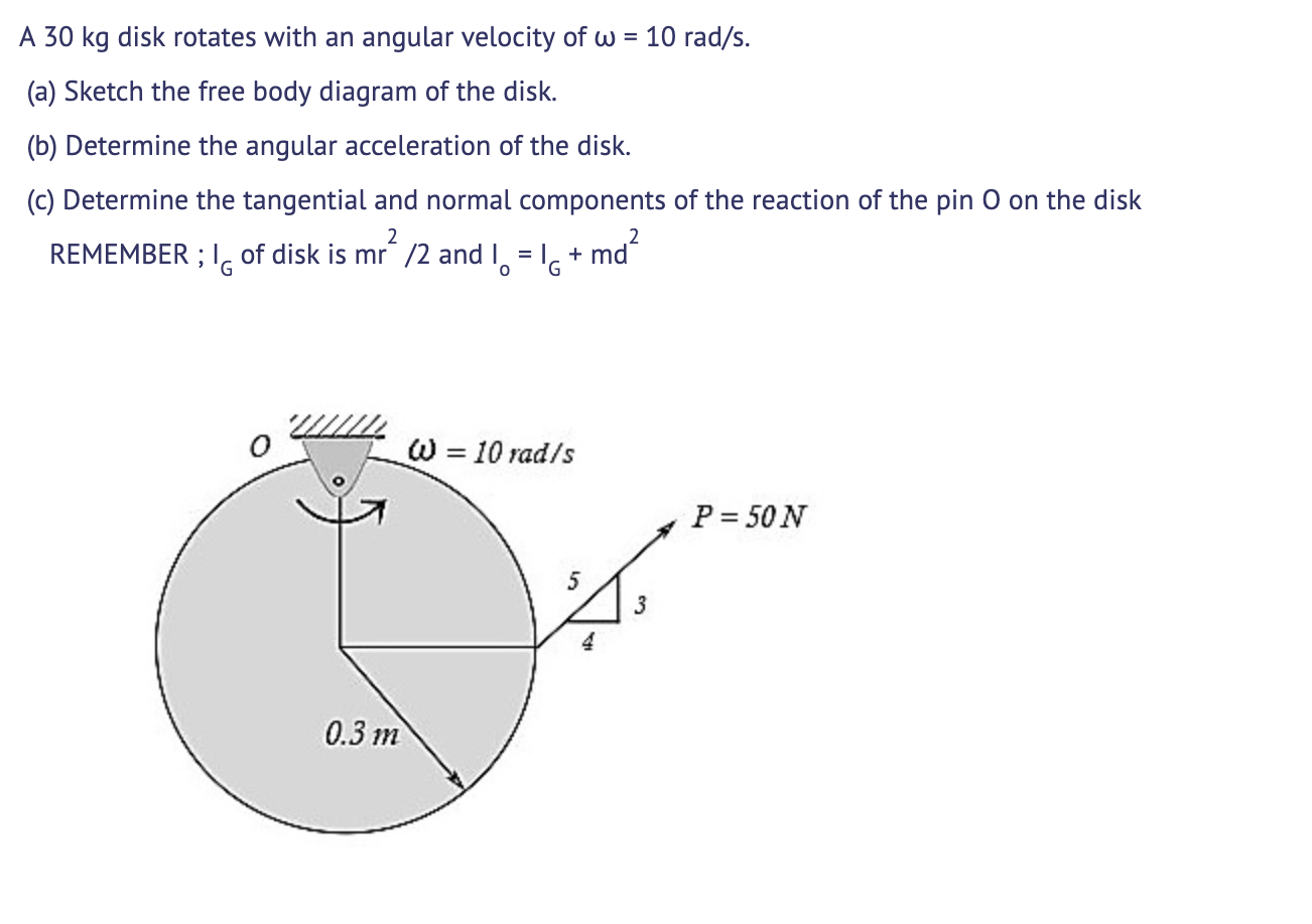 Solved A 30 kg disk rotates with an angular velocity of w 10 | Chegg.com