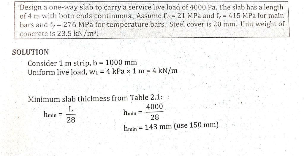 Solved Design a one-way slab to carry a service live load of | Chegg.com