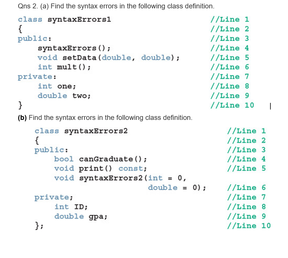 Solved Qns 2. (a) Find the syntax errors in the following | Chegg.com