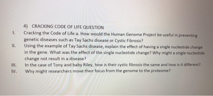 Solved CRACKING CODE OF LIFE QUESTION 4) genetic diseases | Chegg.com