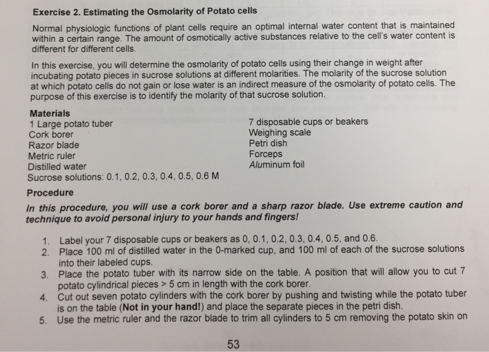 Solved Exercise 2. Estimating the Osmolarity of Potato cells