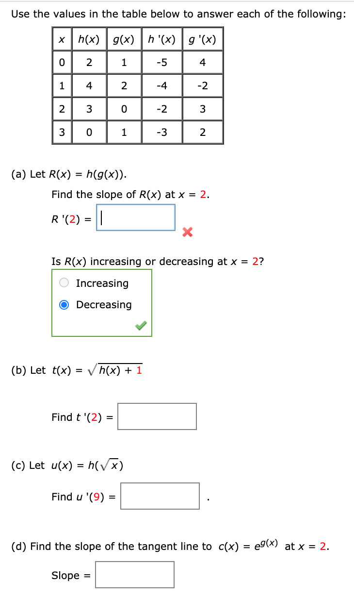 Solved Use The Values In The Table Below To Answer Each O Chegg Com