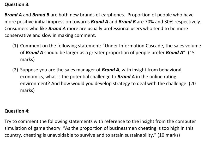 Solved Question 3: Brand A And Brand B Are Both New Brands | Chegg.com