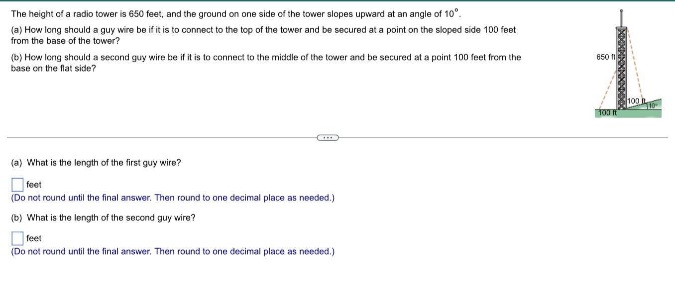 Solved The height of a radio tower is 650 feet, and the | Chegg.com